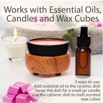 Mindful Design Black Wood Grain Candle Wax Warmer for Scented Wax - Electric Plug in Wax Melt Warmer - Stocking Stuffer Gift Holiday Christmas Hanukkah