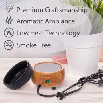 Mindful Design Black Wood Grain Candle Wax Warmer for Scented Wax - Electric Plug in Wax Melt Warmer - Stocking Stuffer Gift Holiday Christmas Hanukkah