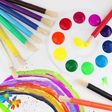 glokers 10-Piece Kids Paint Brushes Set with Paint Palette - Set of 10 Round Hog Bristle Paintbrushes, Easy to Clean - Art Supplies Perfect for Home, School, and Daycare