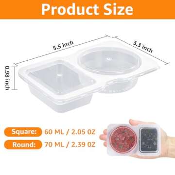 32 Set Double Compartment Condiment Containers with Lids, 2025 New Disposable 2 Compartment Snack Co...