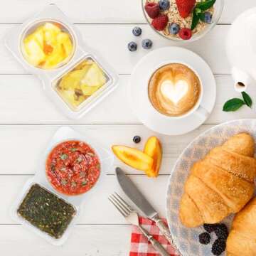 32 Set Double Compartment Condiment Containers with Lids, 2025 New Disposable 2 Compartment Snack Containers, Portion Cups Reusable Plastic Snack Container for to-go Sauce, Sampling, Travel Snack