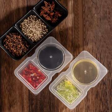 32 Set Double Compartment Condiment Containers with Lids, 2025 New Disposable 2 Compartment Snack Containers, Portion Cups Reusable Plastic Snack Container for to-go Sauce, Sampling, Travel Snack