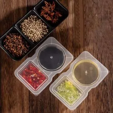32 Set Double Compartment Condiment Containers with Lids, 2025 New Disposable 2 Compartment Snack Containers, Portion Cups Reusable Plastic Snack Container for to-go Sauce, Sampling, Travel Snack