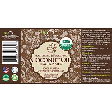 US Organic Fractionated Coconut MCT Oil (Liquid Coconut Oil), USDA Certified Organic, Non-GMO, Perfe...