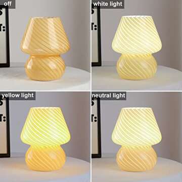 Jiesheng Table Lamp Mushroom Glass Bedside Lamp with 3 Color Modes Bulb LED Nightstand Lamp Small Decorative Table Lamp for Bedroom Living Room Gift Present Not Dimmable(Yellow Stripe)