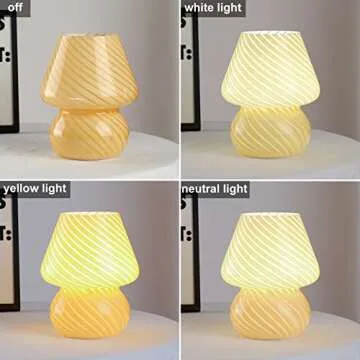 Jiesheng Table Lamp Mushroom Glass Bedside Lamp with 3 Color Modes Bulb LED Nightstand Lamp Small Decorative Table Lamp for Bedroom Living Room Gift Present Not Dimmable(Yellow Stripe)