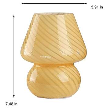 Jiesheng Table Lamp Mushroom Glass Bedside Lamp with 3 Color Modes Bulb LED Nightstand Lamp Small Decorative Table Lamp for Bedroom Living Room Gift Present Not Dimmable(Yellow Stripe)