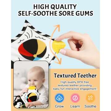 High Contrast Baby Toys, Black and White Newborn Toys for Brain Development, Soft Baby Books, Infant Sensory Toys 0-6-12 Months, Tummy Time Toys, Visual Stimulation Montessori Toy Gift