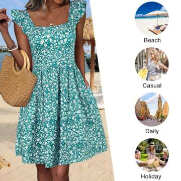 Loemes Beach Dresses for Women 2025 Vacation Party Dress Plus Size Dresses for Wedding Guest Midi Sun Dresses Women Summer Casual S Green Floral