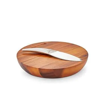 nambe Harmony Cheese Board with Knife | Made of Acacia Wood and Stainless Steel | 12 Inch Serving Se...