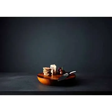 nambe Harmony Cheese Board with Knife | Made of Acacia Wood and Stainless Steel | 12 Inch Serving Set | Charcuterie and Butter Board | Serving Platter Hostess Gift in Box | Designed by Wei Young
