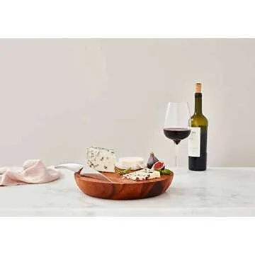 nambe Harmony Cheese Board with Knife | Made of Acacia Wood and Stainless Steel | 12 Inch Serving Set | Charcuterie and Butter Board | Serving Platter Hostess Gift in Box | Designed by Wei Young