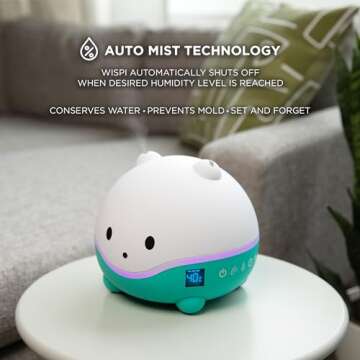 LittleHippo WISPI 3-in-1 Humidifier, Diffuser & Night Light for Baby/Kids - 3 Mist Strength, 7 LED Color Changing Lights, Essential Oil Tray for Aromatherapy - Cute Humidifiers for Bedroom/Nursery