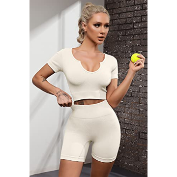 FAFOFA Women's Seamless Short Crop Top & High Waist Shorts