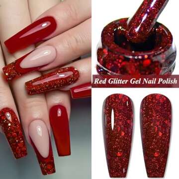 KAHSOSE Red Chunky Glitter Gel Nail Polish, Red Glitter Nail Polish, Long Lasting Christmas Gel Poli...