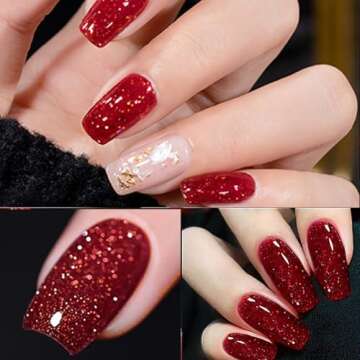KAHSOSE Red Chunky Glitter Gel Nail Polish, Red Glitter Nail Polish, Long Lasting Christmas Gel Polish, Bright Glitter Nail Polish Gel for Women & Girls, Red UV Nail Gel, 0.5 Floz