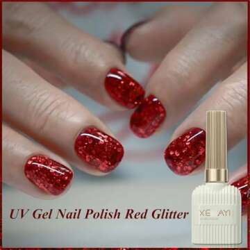 KAHSOSE Red Chunky Glitter Gel Nail Polish, Red Glitter Nail Polish, Long Lasting Christmas Gel Polish, Bright Glitter Nail Polish Gel for Women & Girls, Red UV Nail Gel, 0.5 Floz