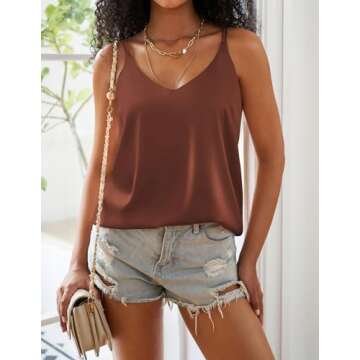 Ekouaer Womens 2-Pack Silk Satin Camisole Tank Top V Neck Sexy Cross Back Spaghetti Strap Cami Sleev...