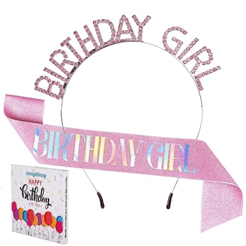 JunyRuny Birthday Girl Glitter Sash & Tiara Set - Perfect for All Ages
