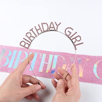 JunyRuny Birthday Girl Glitter Sash & Tiara Set for Parties