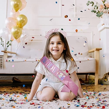 JunyRuny Birthday Girl Glitter Sash & Tiara Set for Parties