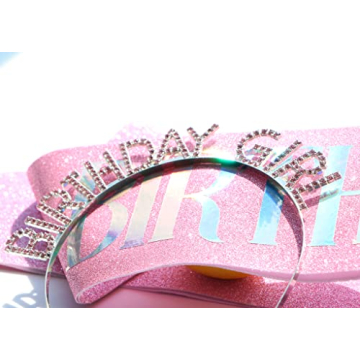 JunyRuny Birthday Girl Glitter Sash & Tiara Set for Parties