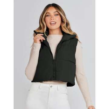 MEROKEETY Women's Stand Up Collar Solid Color Crop Puffer Jacket Vest Warm Outerwear Padded Gilet,Black,M
