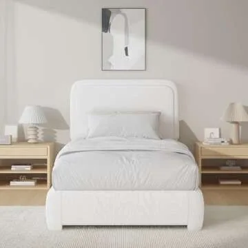 Modern Twin Size Bed Frame with Boucle Upholstery