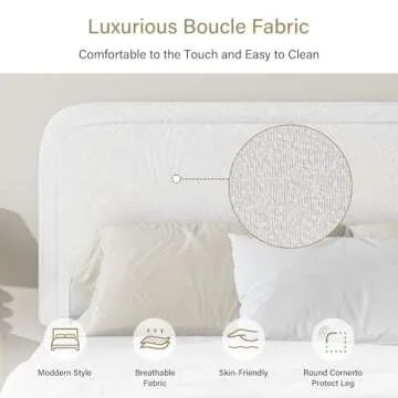 Modern Twin Size Bed Frame with Boucle Upholstery