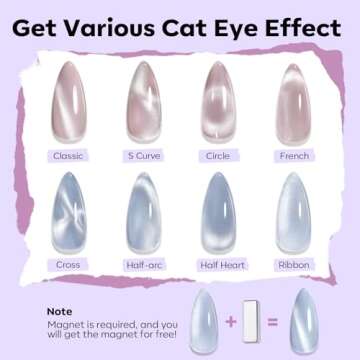 modelones Cat Eye Nail Polish Set, 6 Colors Magnetic Silver Pink Red Purple Quick Dry Mini Nail Lacquer Kit, Green Orange Blue Long Lasting Crystal Velvet Manicure Home DIY Fall Gift for Women Girl