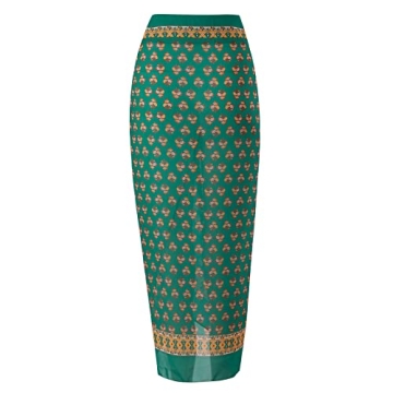 Two Pieces Swimsuits for Women Sheer Cover Ups Cheeky Push Up Bathing Suits with Wrap Skirt Halter Flattering High Cut Bikini Set Floral Sexy Plunge Summer Brazilian Swimwear Green Halter S