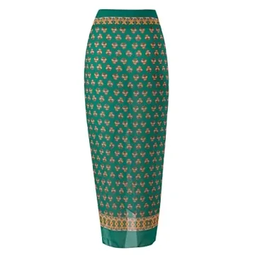 Two Pieces Swimsuits for Women Sheer Cover Ups Cheeky Push Up Bathing Suits with Wrap Skirt Halter Flattering High Cut Bikini Set Floral Sexy Plunge Summer Brazilian Swimwear Green Halter S