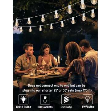 Romasaty G40 100FT String Lights - Warm Patio Lighting
