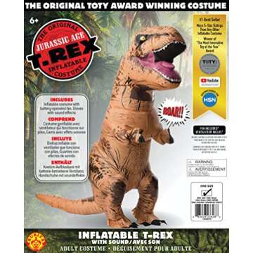 Rubies Inflatable Original T-Rex Dinosaur Costume For Adults, With Sound, For Themed Party and Halloween, Standard Size