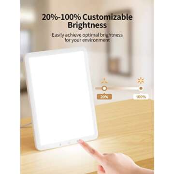 Light Therapy Lamp, UV Free LED 10000 Lux Therapy Lamp, Bright Light with Customizable Brightness an...