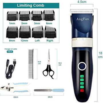 ANGFAN Dog Clippers for Grooming, 16pcs Dog Grooming Kit for Small & Large Dogs, Professional Cordle...