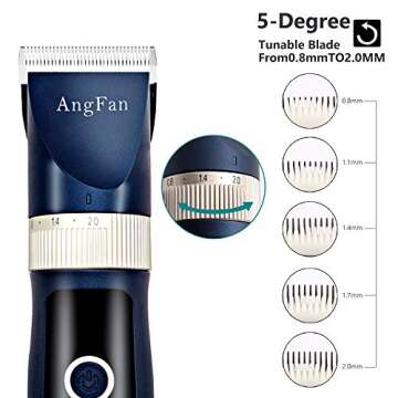 ANGFAN Dog Clippers for Grooming, 16pcs Dog Grooming Kit for Small & Large Dogs, Professional Cordless Dog Hair Clippers with Low Noise, Rechargeable Pet Grooming Tools for Cats & Dogs