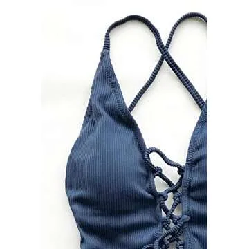 CUPSHE Women's Remind Me Solid One-Piece Swimsuit Bathing Suit,Blue,Medium (USA 8/10)