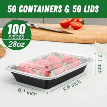 Dealusy 50 Pack (100-Piece) 28 oz Meal Prep Containers Reusable with Lids, Sturdy Leakproof & Food S...