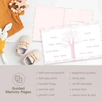 Pearhead Baby Memory Book, First 5 Years Baby Milestone Book, Pregnancy Journal, Gender Neutral Newborn Keepsake, With Clean-Touch Ink Pad For Baby's Handprint or Footprint, Pink Chevron