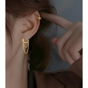 Sterling Silver Tassel Drop Hoop Earrings for Women Teens