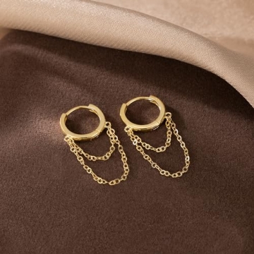 Sterling Silver Tassel Drop Hoop Earrings for Women Teens