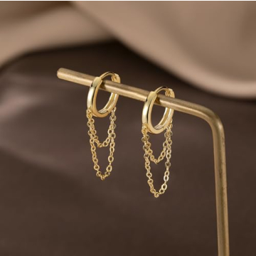 Sterling Silver Tassel Drop Hoop Earrings for Women Teens