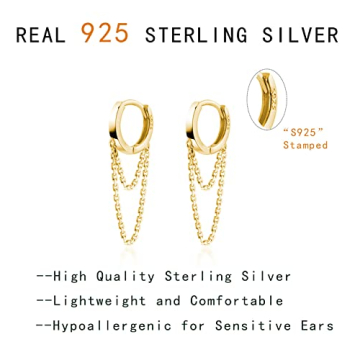 Sterling Silver Tassel Drop Hoop Earrings for Women Teens