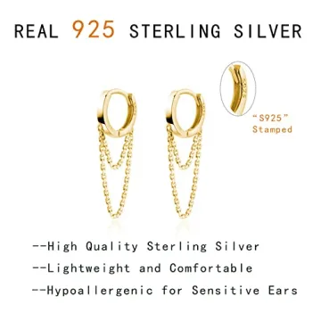 Sterling Silver Tassel Drop Hoop Earrings for Women Teens