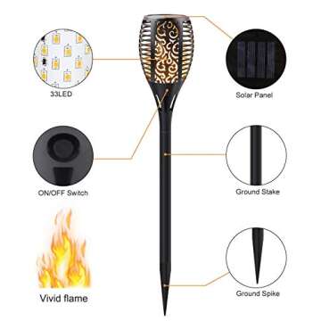 Permande Solar Torch Lights with Flickering Flame, Fire Effect Garden Light, Auto On/Off Dust to Daw...