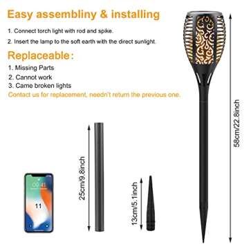 Permande Solar Torch Lights with Flickering Flame, Fire Effect Garden Light, Auto On/Off Dust to Dawn, Outdoor Waterproof Landscape Decoration, Powered Security Light for Patio, 8 Pack
