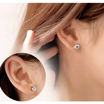 Mens Earrings Men Diamond Earrings for Women Stud Men's Earrings Man Cubic Zirconia Earrings Sterling Silver CZ Stud Faux fake Simulated Diamond Stud Earrings