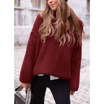 PRETTYGARDEN Women's Knit Oversized Sweater Fall Fashion Casual Long Sleeve Turtleneck Loose Chunky Pullover Tops (Wine Red,X-Large)
