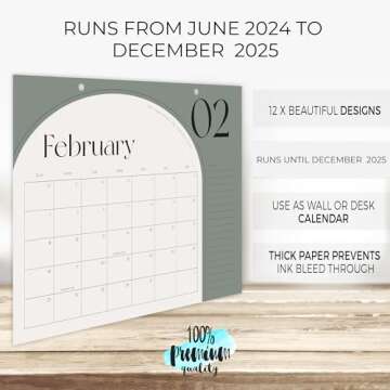 Aesthetic 2024-2025 Desk Calendar - Runs from June 2024 Until December 2025 - The Perfect Desktop Or Wall Calendar Planner for Easy Organizing